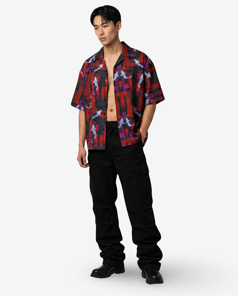 The Cyberpunk Koi Boxy-Fit Cuban Shirt