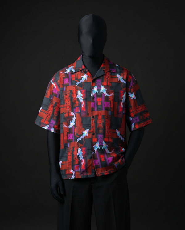 The Cyberpunk Koi Boxy-Fit Cuban Shirt