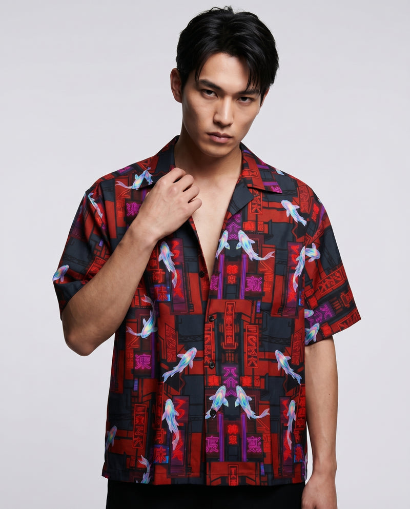 The Cyberpunk Koi Boxy-Fit Cuban Shirt