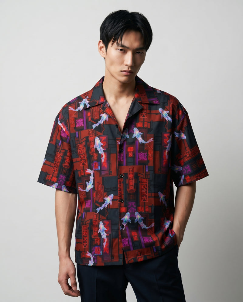 The Cyberpunk Koi Boxy-Fit Cuban Shirt