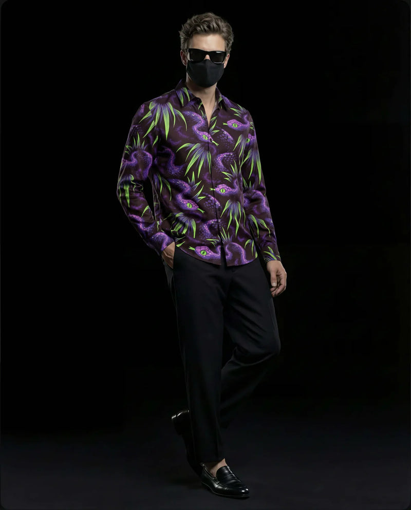 Abyssal Tide Premium Neon Serpent Cotton Shirt