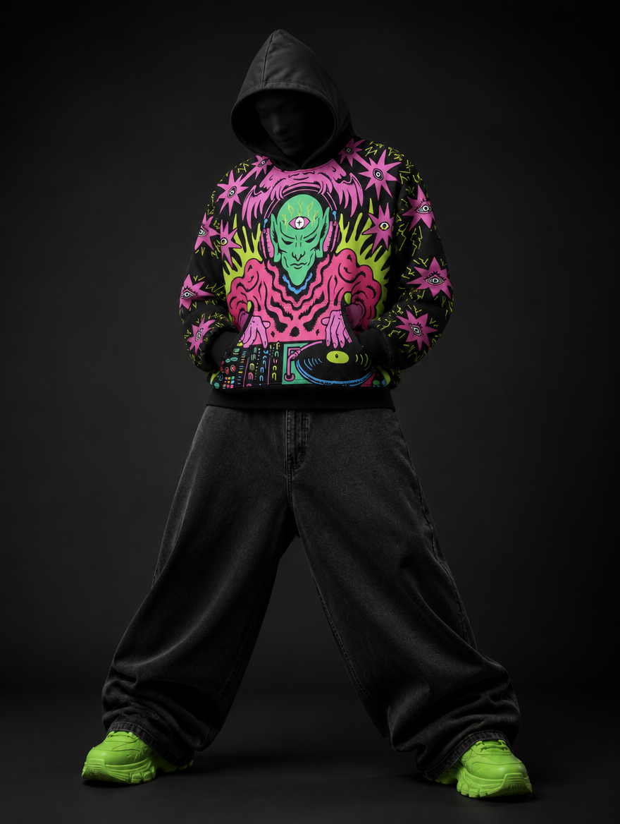 Neon Alien DJ Signature Baggy Hoodie