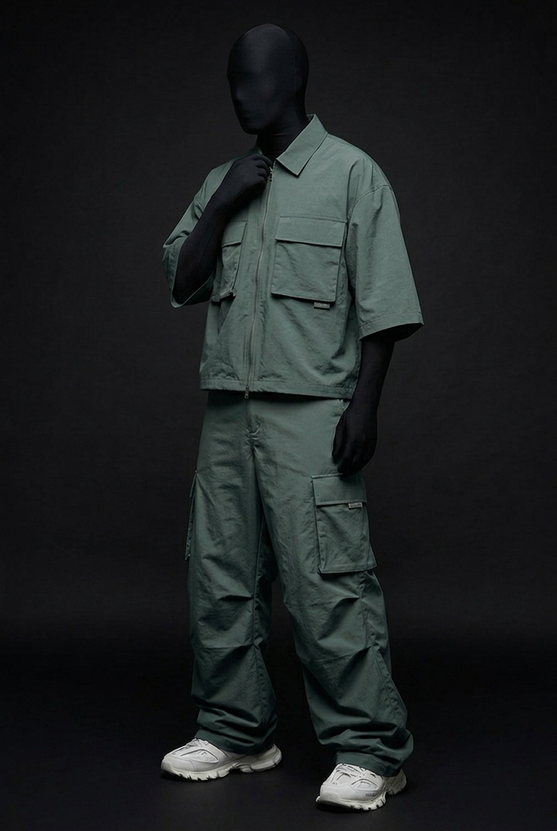 Teal Zenith Crush-Nylon Zip Co-ord Set