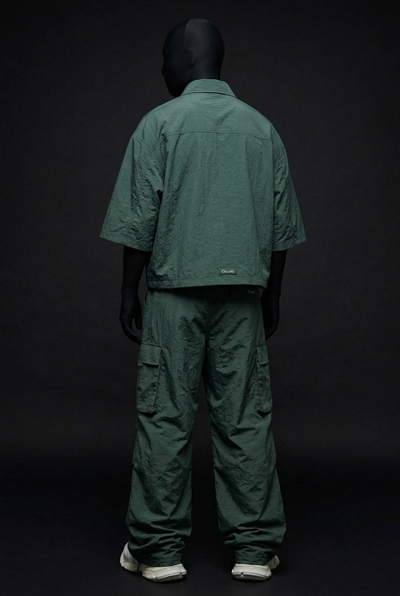 Teal Zenith Crush-Nylon Zip Co-ord Set