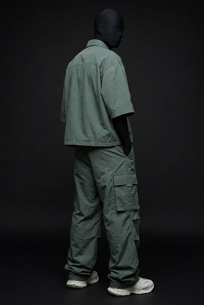 Teal Zenith Crush-Nylon Zip Co-ord Set