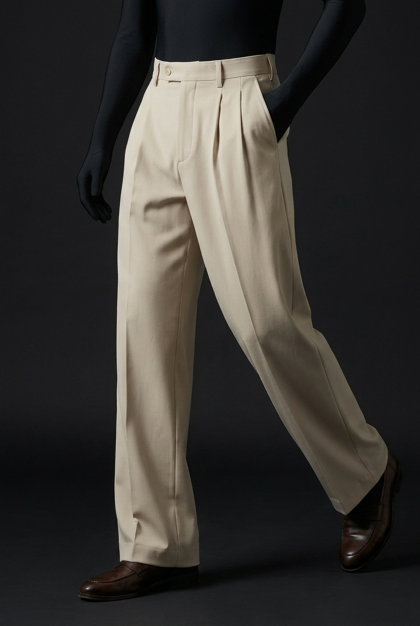Pleated Structured Wide-Leg Trouser - Ecru Cream
