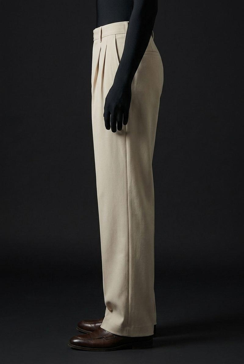 Pleated Structured Wide-Leg Trouser - Ecru Cream