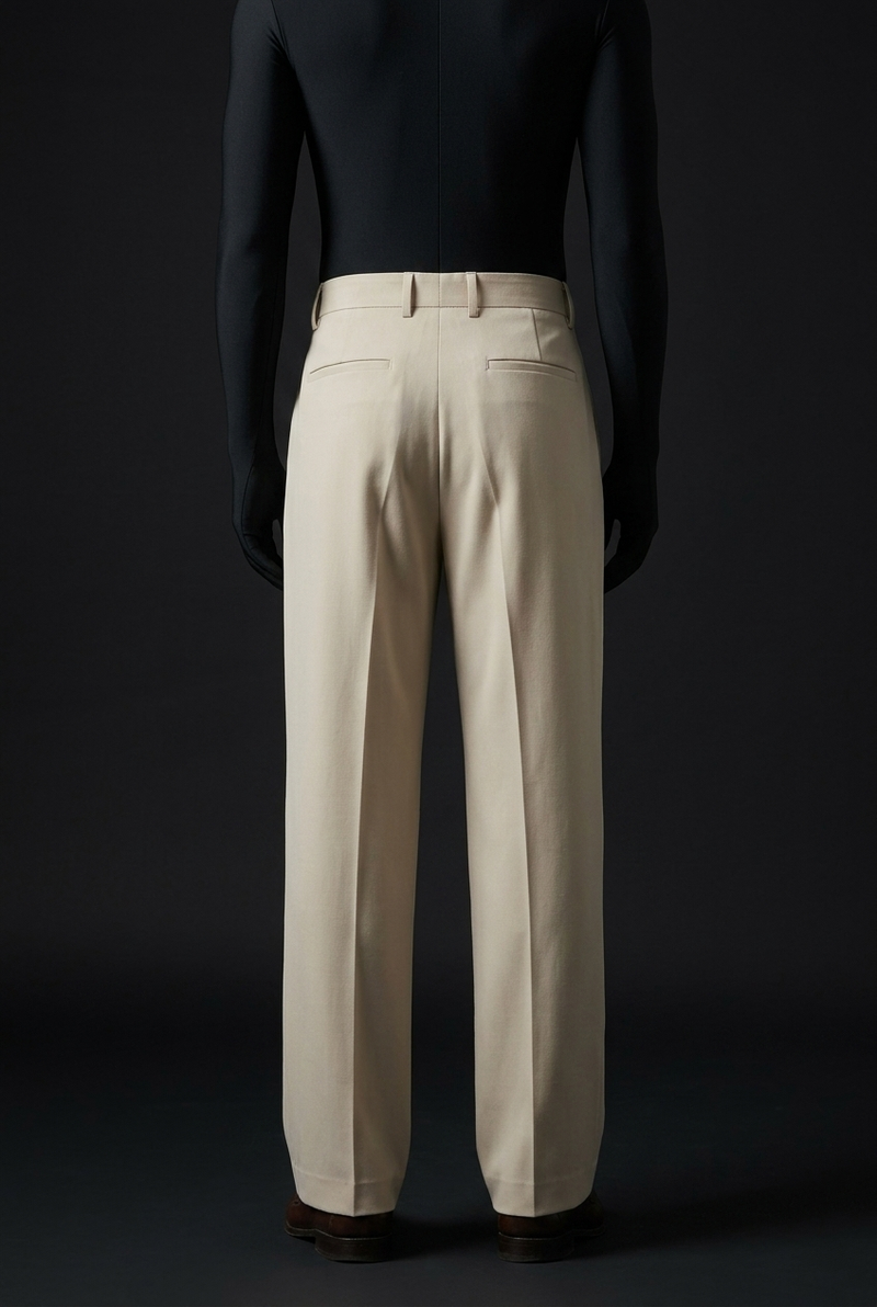 Pleated Structured Wide-Leg Trouser - Ecru Cream
