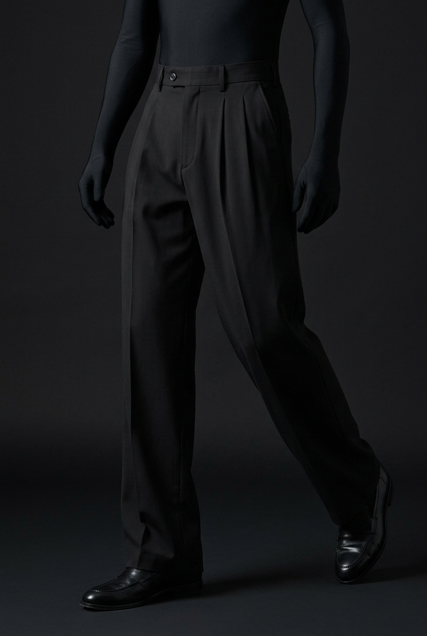 Pleated Structured Wide-Leg Trouser - Obsidian Black