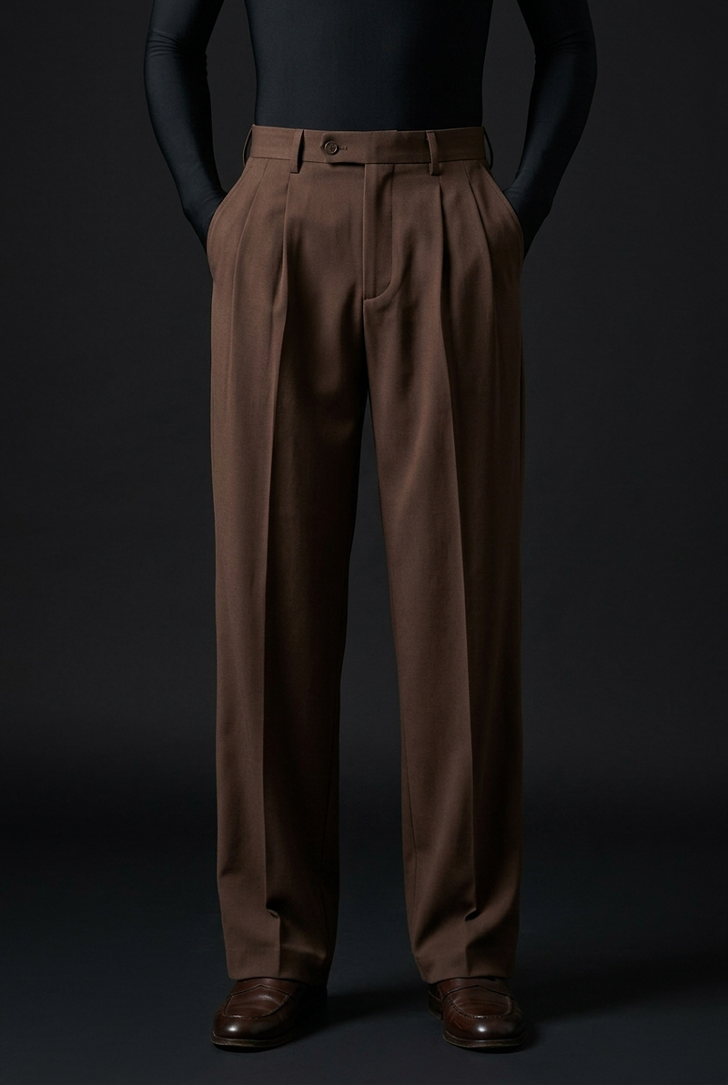 Pleated Structured Wide-Leg Trouser - Deep Walnut