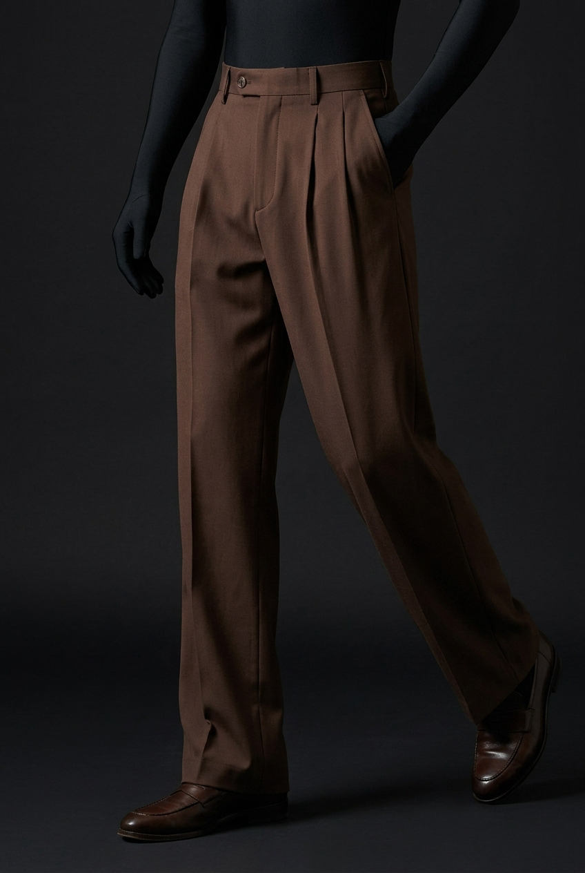 Pleated Structured Wide-Leg Trouser - Deep Walnut