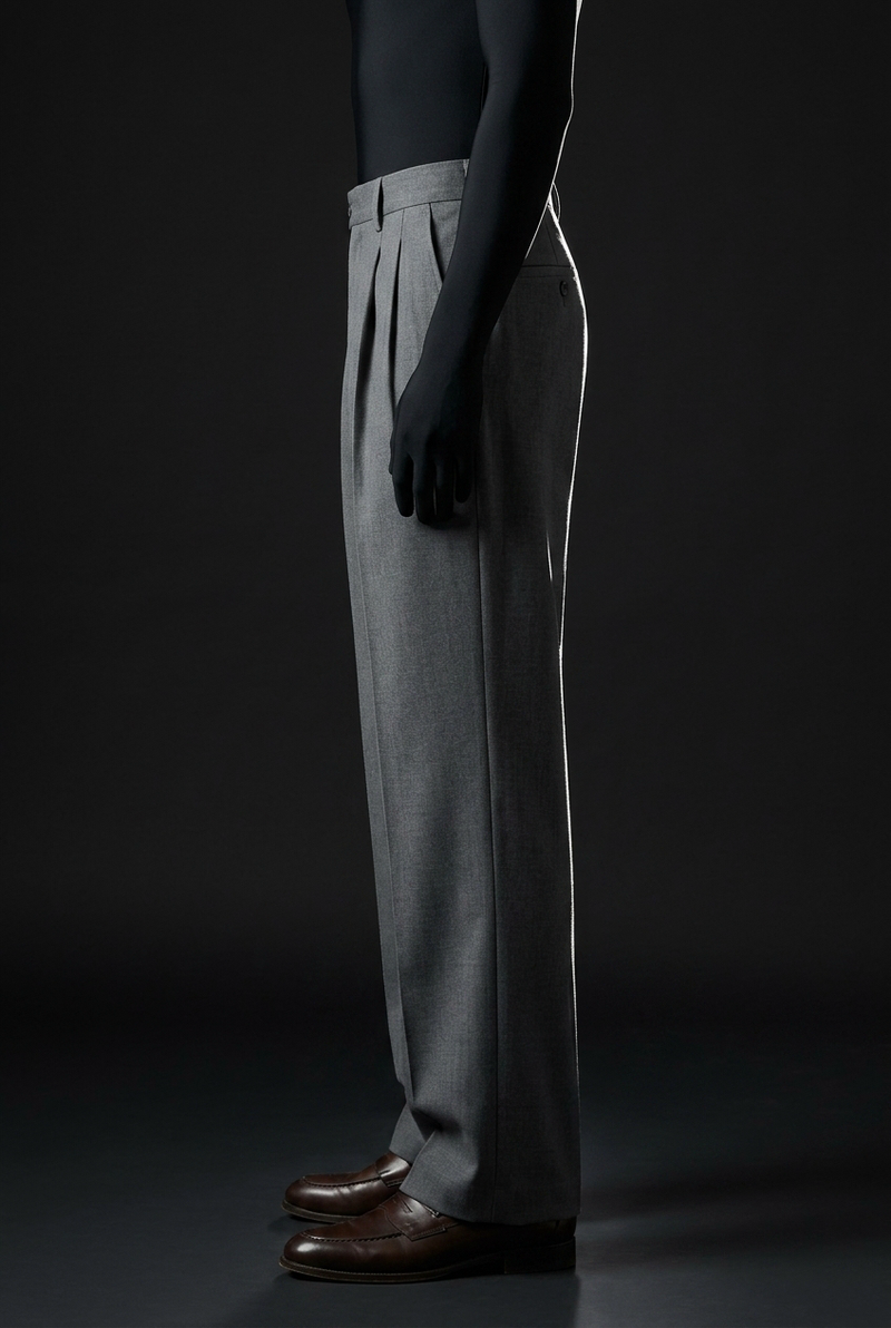 Pleated Structured Wide-Leg Trouser - Steel Anthracite
