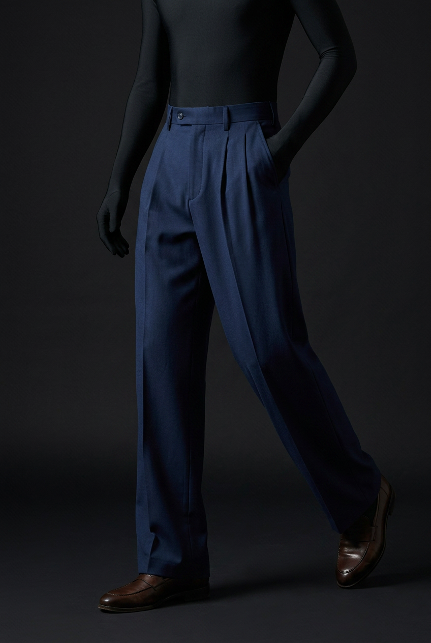 Pleated Structured Wide-Leg Trouser - Midnight Navy
