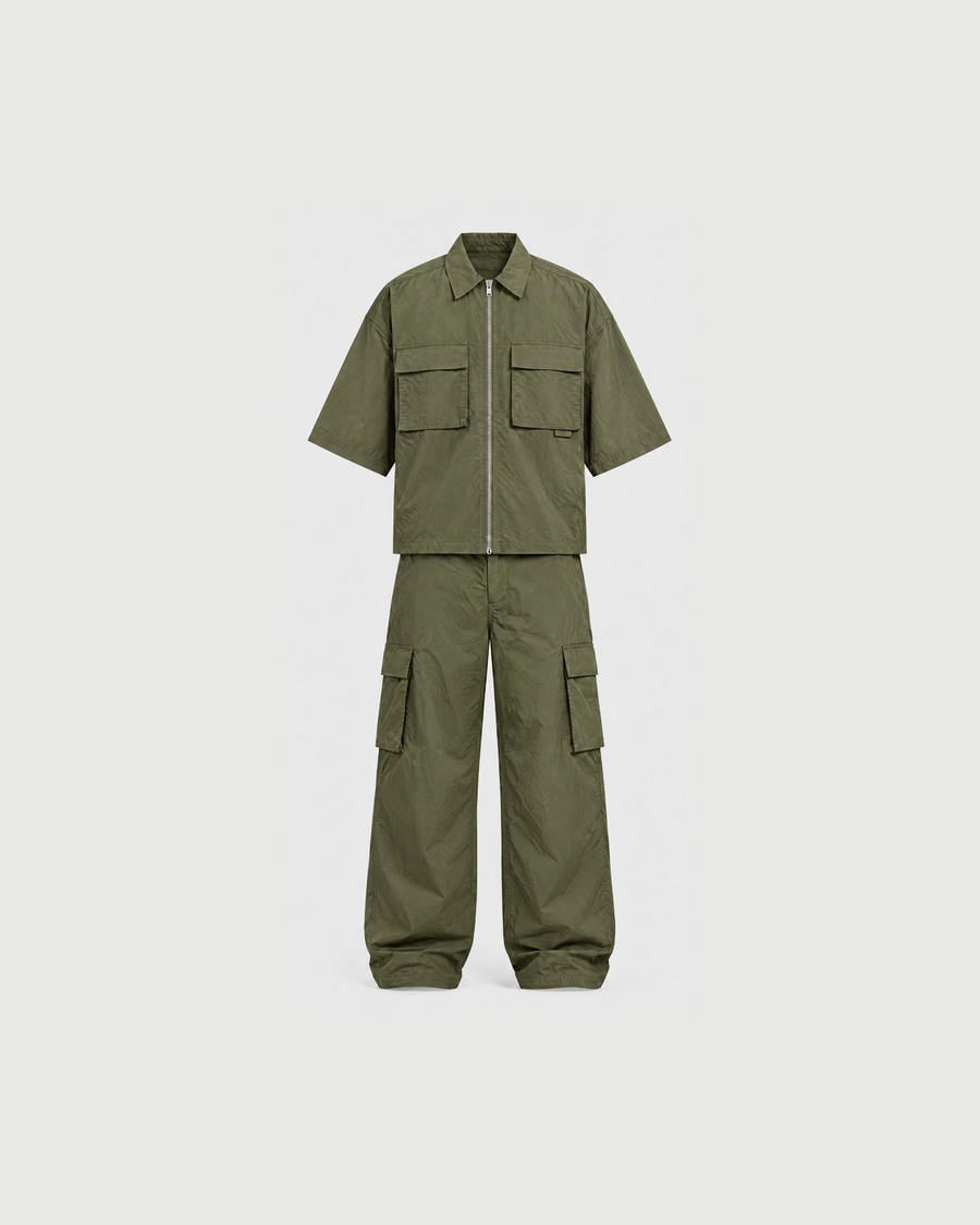 Olive Tactical Nylon Zip-Up Matching Co-ord Set