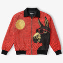 Red Wave Graphic Zip-Up Jacket - Fur Lined