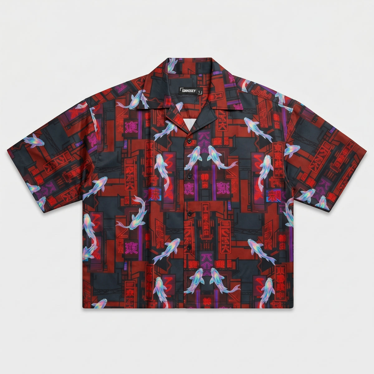 The Cyberpunk Koi Boxy-Fit Cuban Shirt