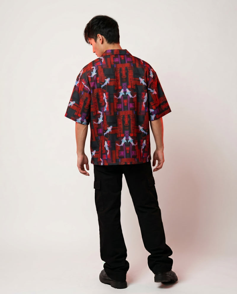 The Cyberpunk Koi Boxy-Fit Cuban Shirt