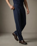 Pleated Structured Wide-Leg Trouser - Midnight Navy CLAZZEY