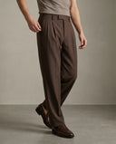 Pleated Structured Wide-Leg Trouser - Deep Walnut CLAZZEY