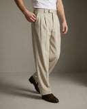 Pleated Structured Wide-Leg Trouser - Ecru Cream CLAZZEY