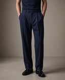 Pleated Structured Wide-Leg Trouser - Midnight Navy CLAZZEY