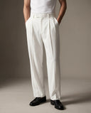 Pleated Structured Wide-Leg Trouser - Alabaster White CLAZZEY