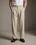 Pleated Structured Wide-Leg Trouser - Ecru Cream CLAZZEY