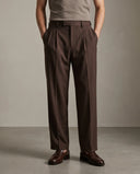 Pleated Structured Wide-Leg Trouser - Deep Walnut CLAZZEY