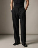 Pleated Structured Wide-Leg Trouser - Obsidian Black CLAZZEY