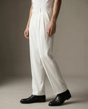 Pleated Structured Wide-Leg Trouser - Alabaster White CLAZZEY