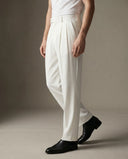 Pleated Structured Wide-Leg Trouser - Alabaster White CLAZZEY