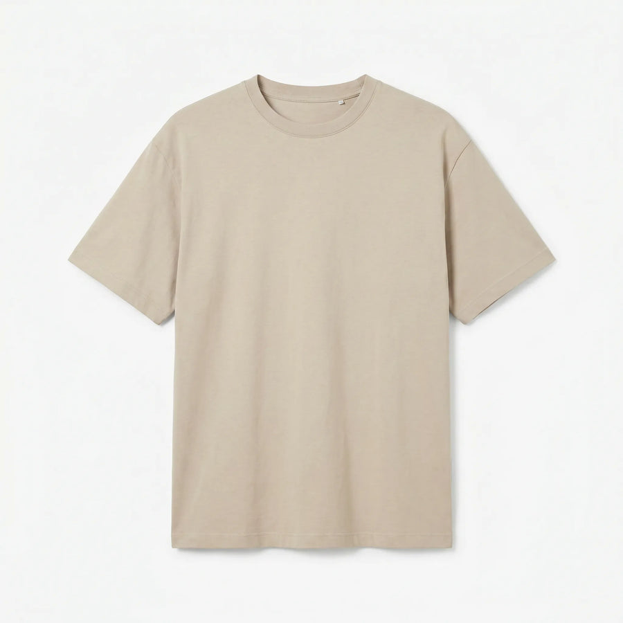 Premium Cotton Relaxed T-Shirt - Beige