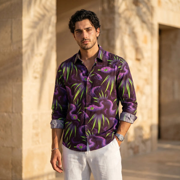 Abyssal Tide Premium Neon Serpent Cotton Shirt