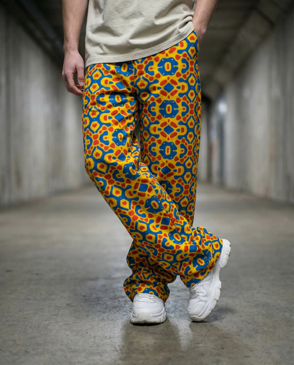Neon Mosaic Wide Leg Trousers .