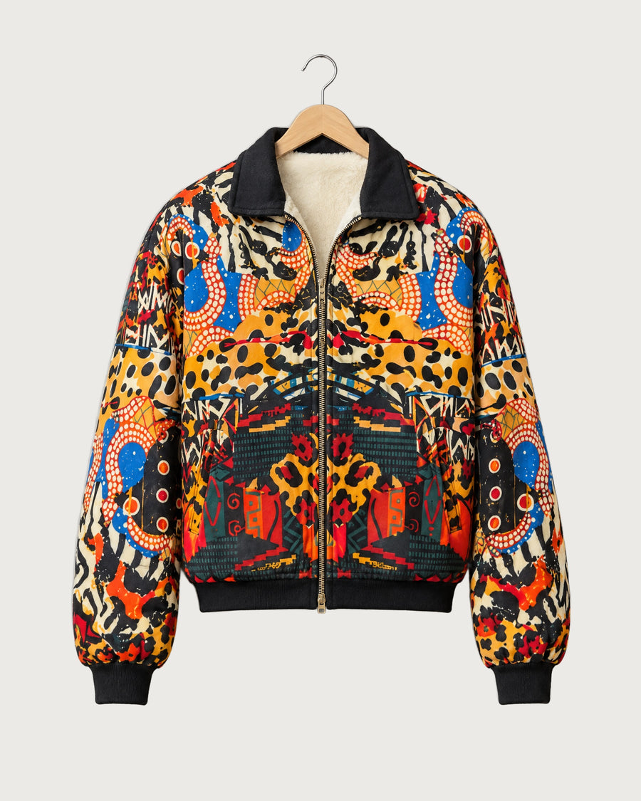 Abstract Savanna Fur-Lined Zip-Up Jacket