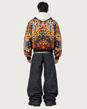Abstract Savanna fur-lined zip-up jacket – back view on model