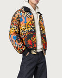 Abstract Savanna fur-lined zip-up jacket – sleeve print