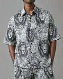 Baroque Lion co-ord shirt collar and print detail