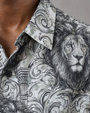 Baroque Lion cotton satin fabric close-up