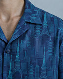 City Skyline cotton satin fabric close-up
