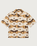 Compass Boxy-Fit Cuban Shirt flat lay - cream and brown compass wave print