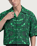 Cybernetic Boxy-Fit Cuban Shirt collar and print close-up