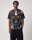 Futuristic Oracle graphic relaxed tee on model