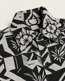 Graphic Illusion tapestry shacket - collar and buttons detail