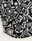 Graphic Illusion tapestry shacket - curved hem and cuff detail