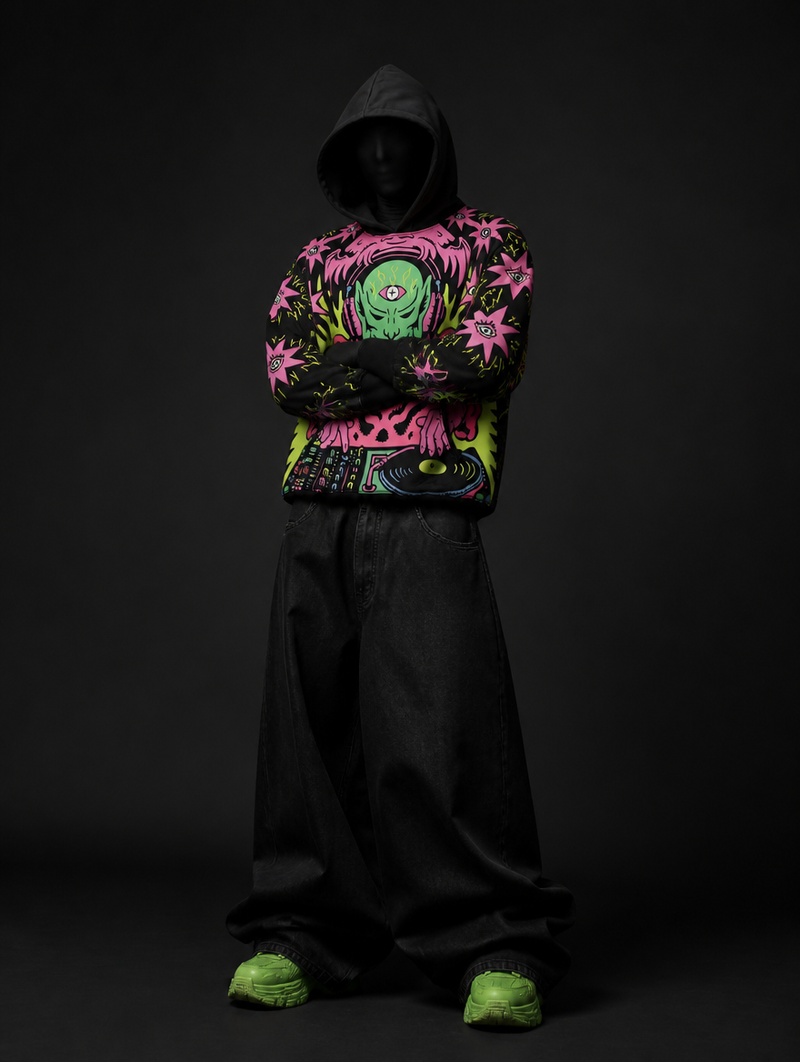 Neon Alien DJ Signature Baggy Hoodie
