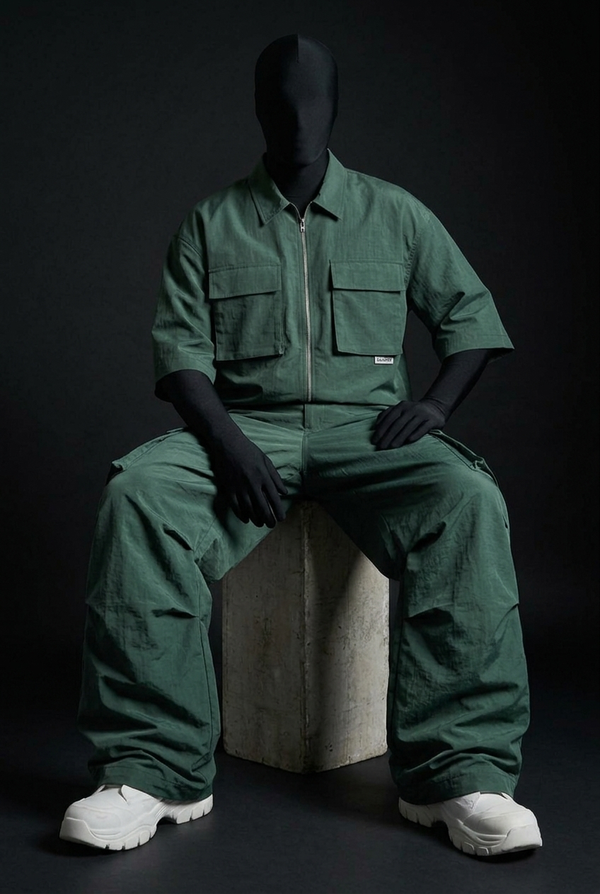 Teal Zenith Crush-Nylon Zip Co-ord Set