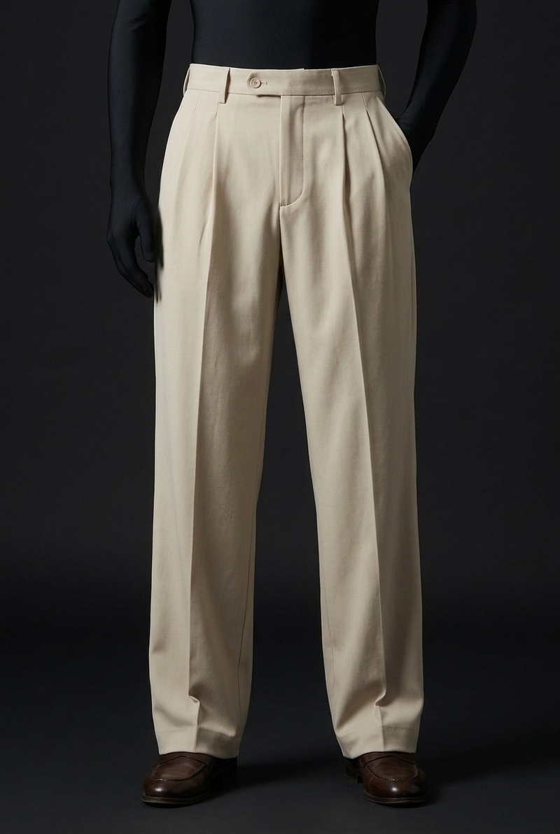 Pleated Structured Wide-Leg Trouser - Ecru Cream