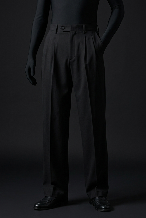 Pleated Structured Wide-Leg Trouser - Obsidian Black
