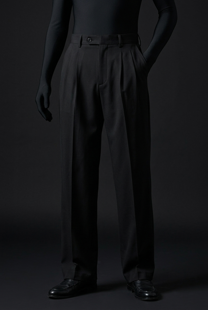 Pleated Structured Wide-Leg Trouser - Obsidian Black